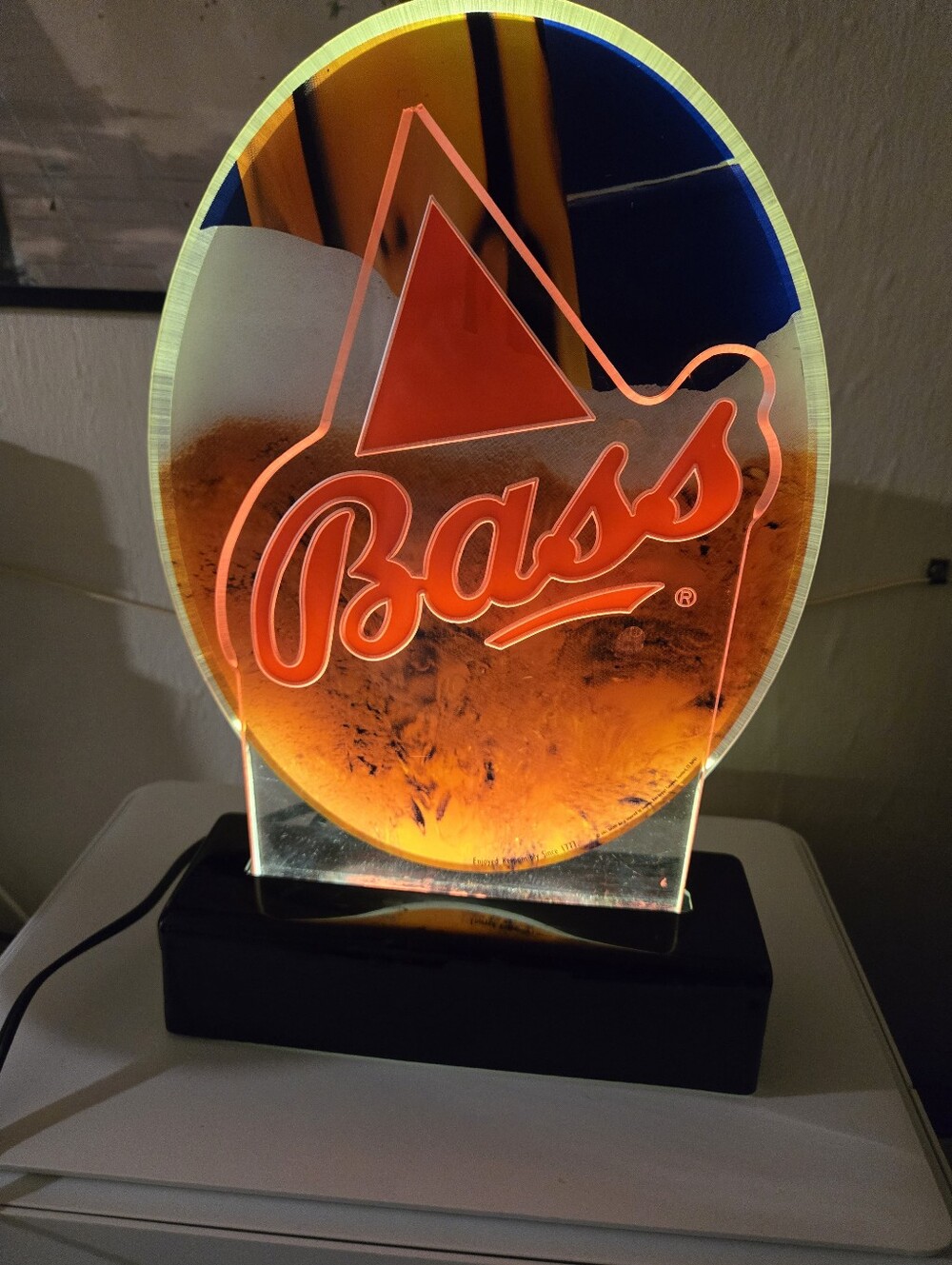 Bass Pale Ale Lighted Acrylic Sign Good Condition 15" Tall w/ On/Off Switch Rare